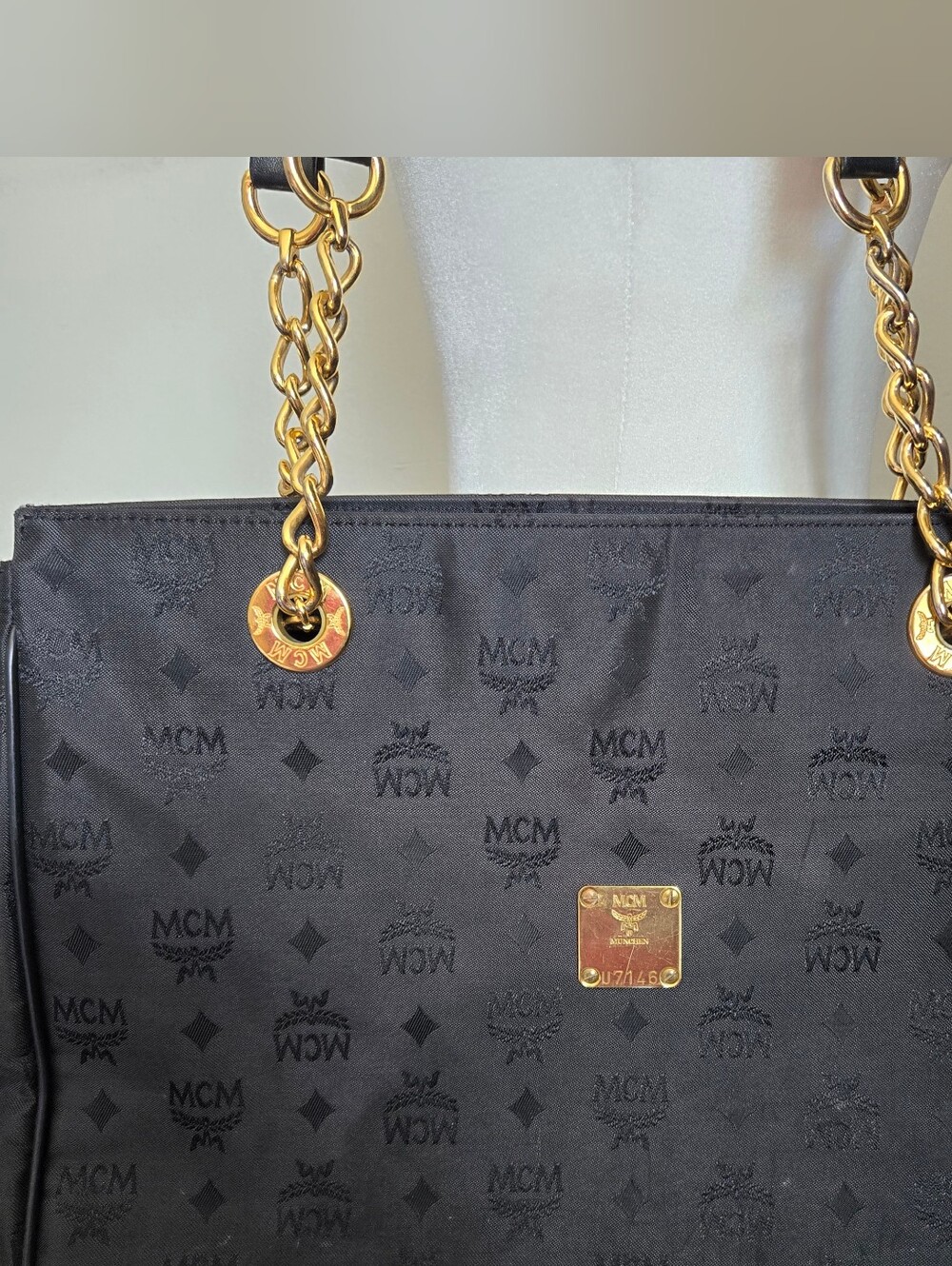 MCM Black Logo-Print Shoulder Bag with Gold Hardware - Picture 14 of 16